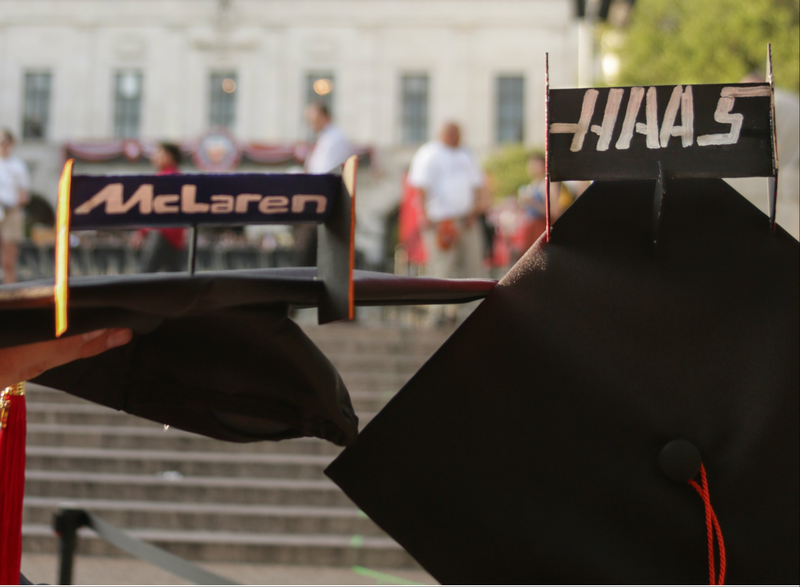 Illustration for article titled These Two Graduates Turned Their Grad Caps Into Formula One Wings